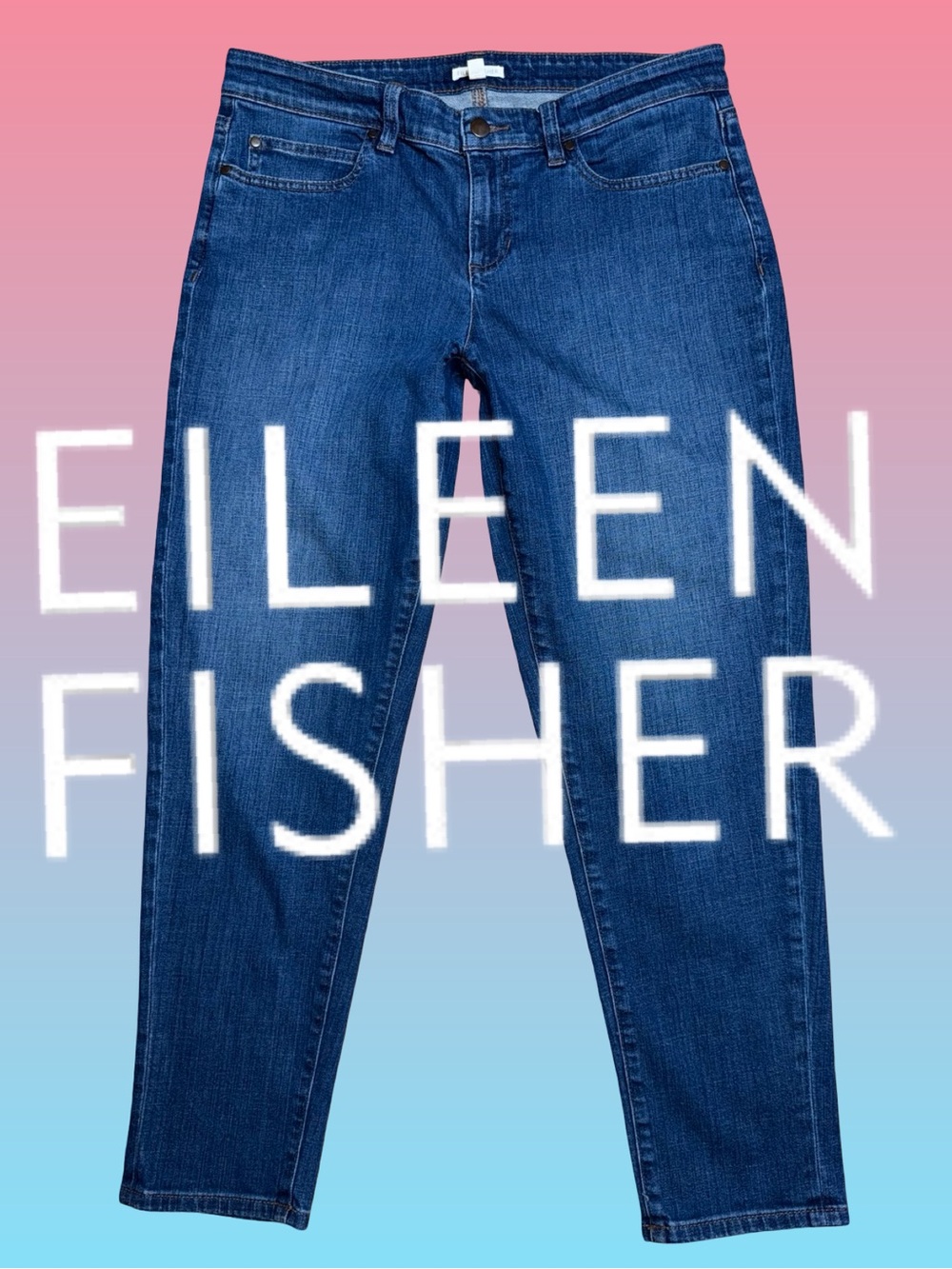 Eileen Fisher Classic Mid Rise Slim Straight Leg Jeans Blue Denim Size 10
